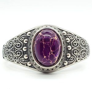 Vintage Ornate Purple Marked Single Hinge Open Cuff Bracelet